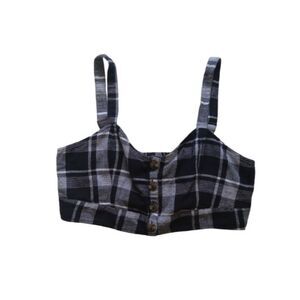 American Eagle Black and Gray Plaid Sleeveless Cropped Tank Top Women's Size XL